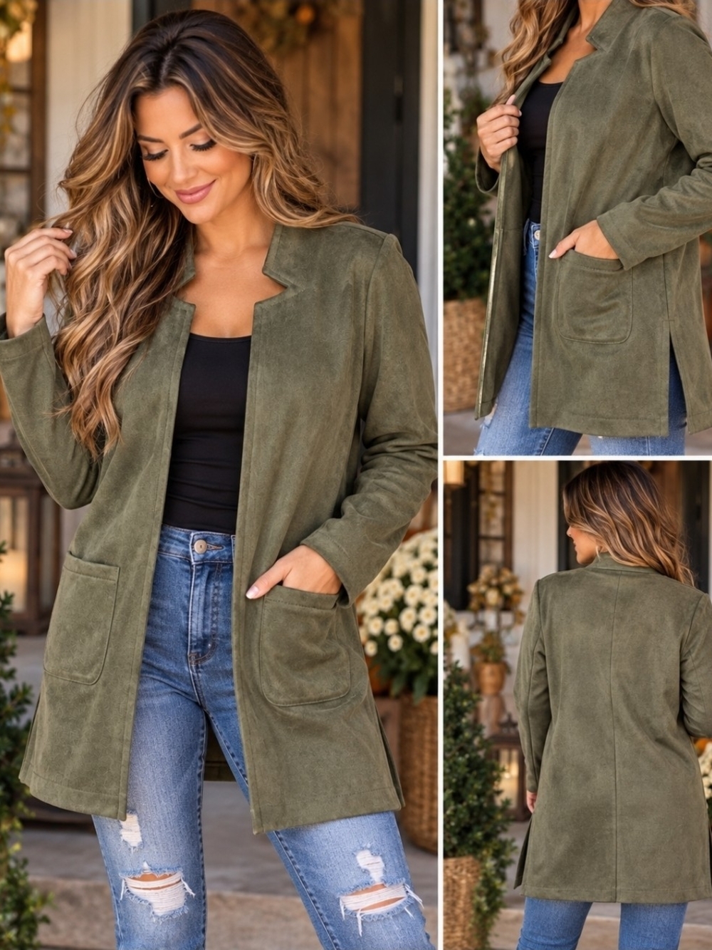 Stunning-NYCC New York Clothing Co Olive Faux Suede Long Jacket Medium NWOT